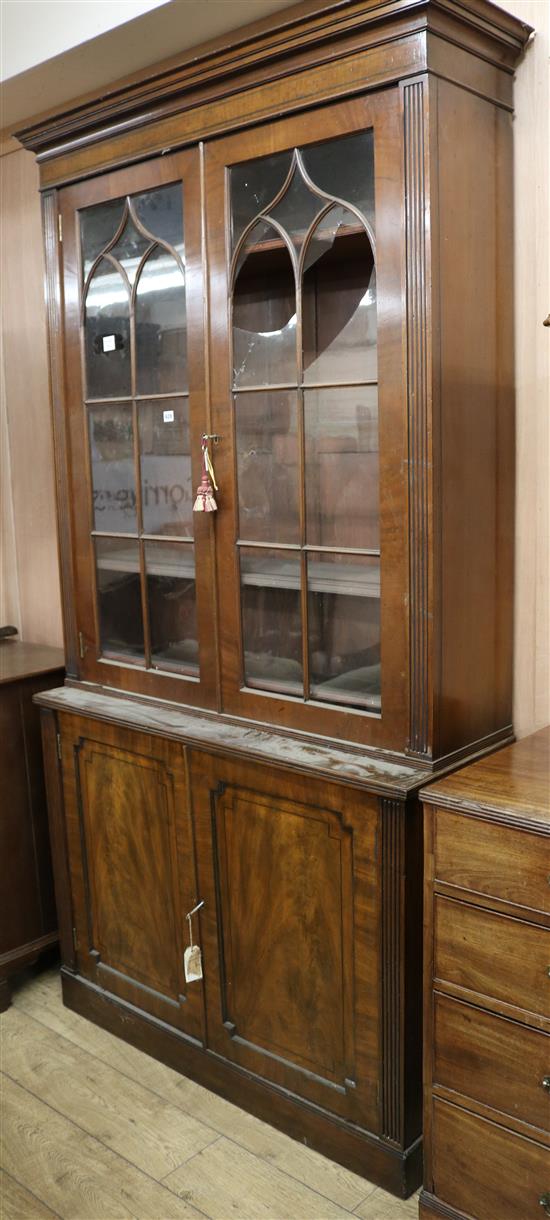 A late Victorian mahogany bookcase cupboard, W.118cm (a.f.)